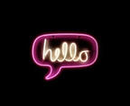 neon sign that says "hello" in a speech bubble.